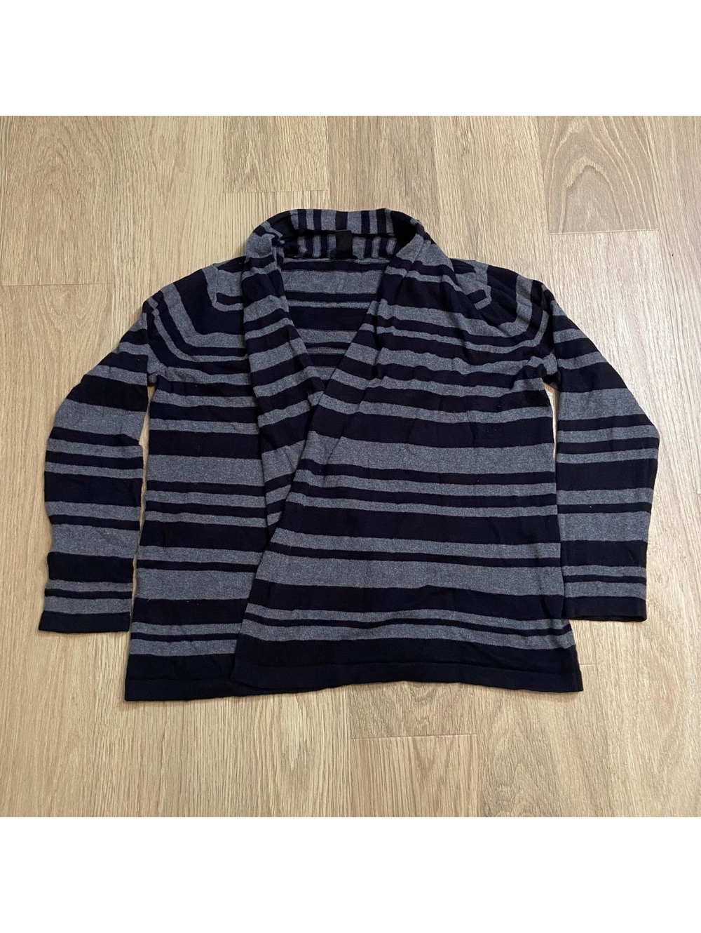 Ann Taylor Striped Black and Gray Long Sleeve Wrap Cardigan Sweater Size Small